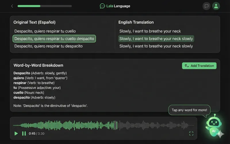 Lala Language translation view